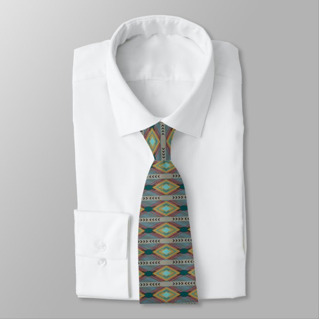 American Southwest Patterned Art And Earthy Colors Neck Tie (Tied)