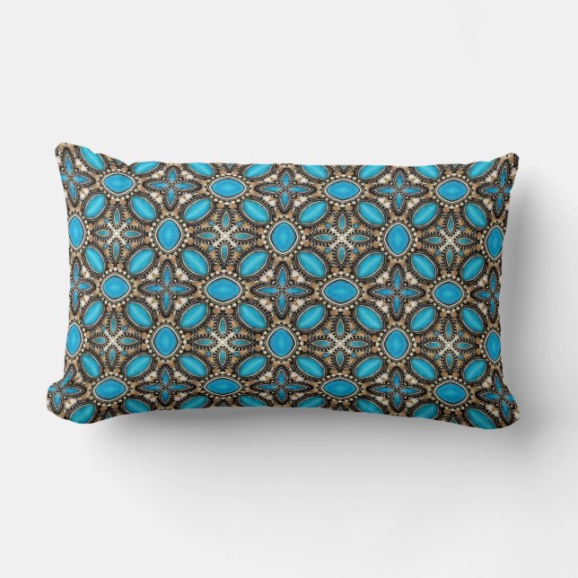 American Southwest Turquoise & Silver Jewelry Lumbar Pillow (Front)