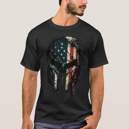 American Spartan Reaper Themed USA Flag National P T_Shirt