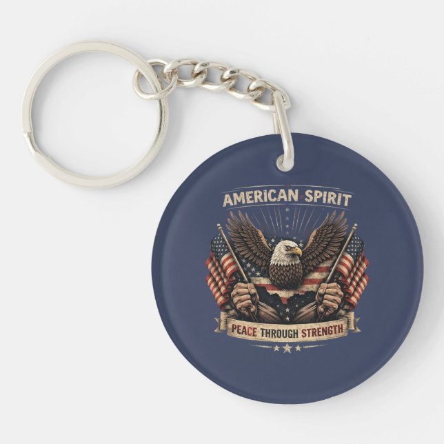 American Spirit Eagle Patriotic USA Flag Peace Thr Keychain (Front)