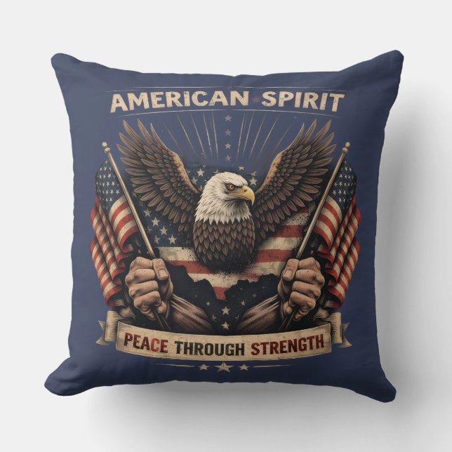 American Spirit Eagle Patriotic USA Flag Peace Thr Throw Pillow (Front)