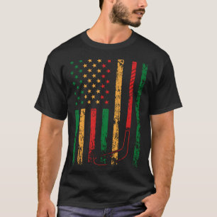 American Sports Flag Black History Month Ice Hocke T-Shirt