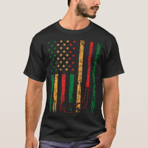 American Sports Flag Black History Month Ice Hocke T-Shirt