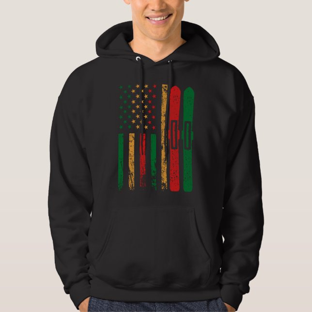 American Sports Flag Black History Month Snow Skii Hoodie (Front)