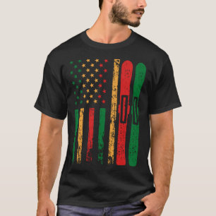 American Sports Flag Black History Month Snow Skii T-Shirt