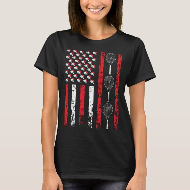 American Sports Flag Christmas Tennis Racket Athle T-Shirt (Front)