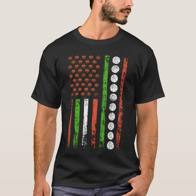 American Sports Flag Halloween Pumpkin Basketball  T-Shirt (Front)