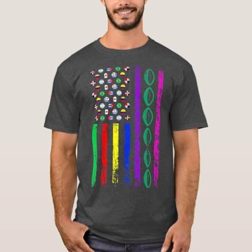 American Sports Flag Hispanic Heritage Month Rugby T_Shirt