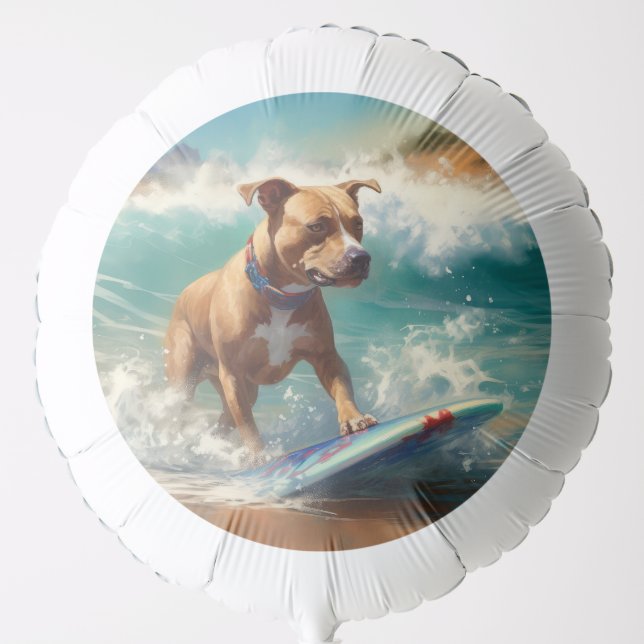 American Staffordshire Beach Surfing Painting  Balloon (Front)