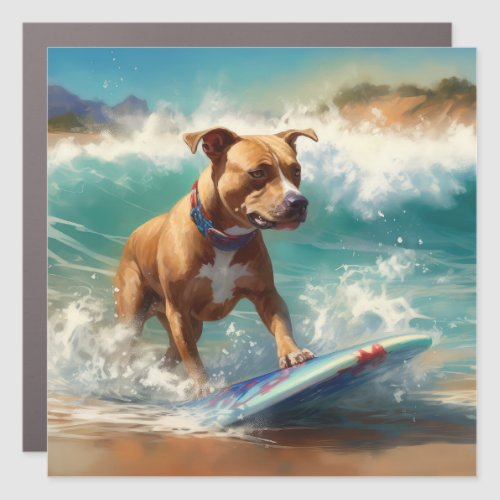 American Staffordshire Beach Surfing Painting  Car Magnet