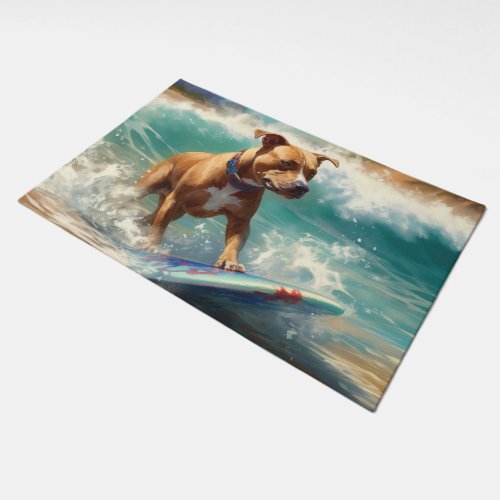 American Staffordshire Beach Surfing Painting  Doormat