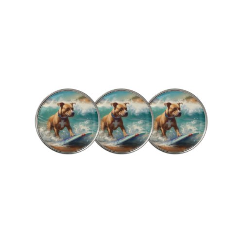 American Staffordshire Beach Surfing Painting  Golf Ball Marker