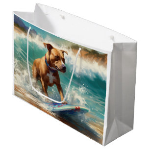 American Staffordshire Beach Surfing Painting Large Gift Bag