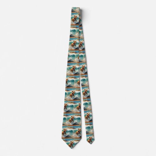 American Staffordshire Beach Surfing Painting  Neck Tie