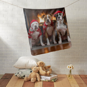 American Staffordshire by the Fireplace Christmas Baby Blanket