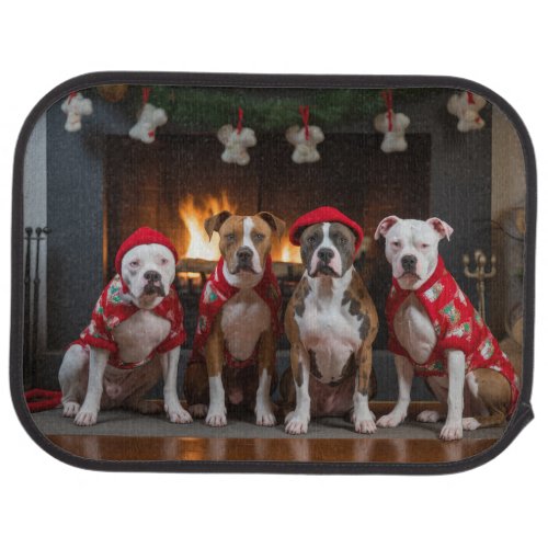 American Staffordshire by the Fireplace Christmas Car Floor Mat