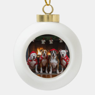 American Staffordshire by the Fireplace Christmas Ceramic Ball Christmas Ornament