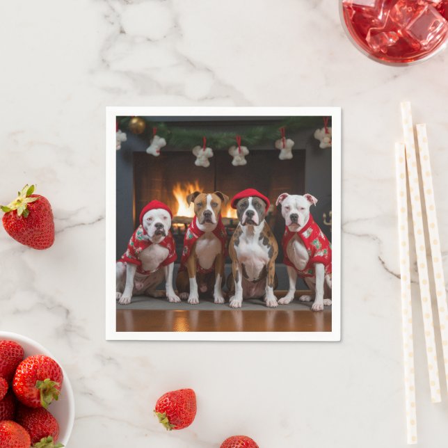 American Staffordshire by the Fireplace Christmas Napkins (Insitu)