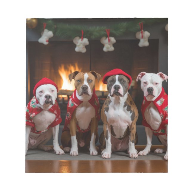 American Staffordshire by the Fireplace Christmas Notepad (Front)