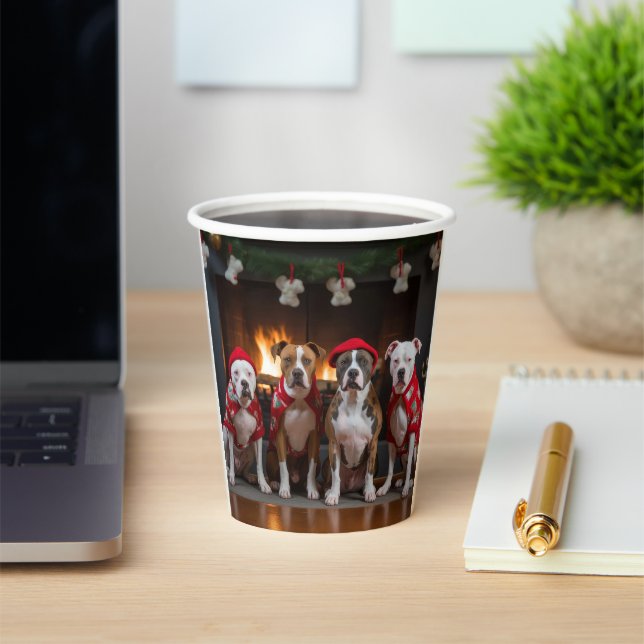 American Staffordshire by the Fireplace Christmas Paper Cups (Insitu)