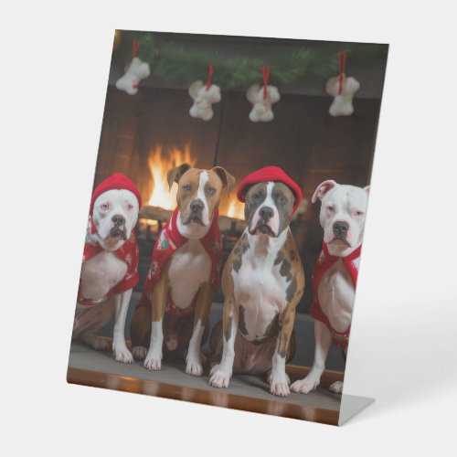 American Staffordshire by the Fireplace Christmas Pedestal Sign