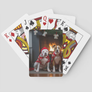 American Staffordshire by the Fireplace Christmas Poker Cards