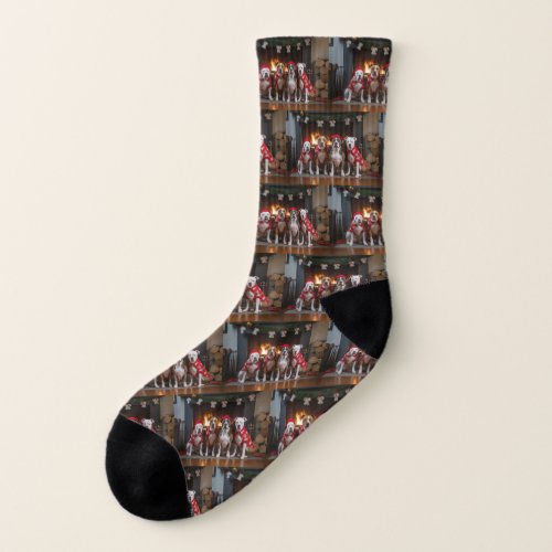 American Staffordshire by the Fireplace Christmas Socks