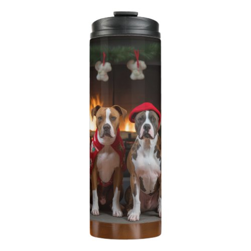 American Staffordshire by the Fireplace Christmas Thermal Tumbler