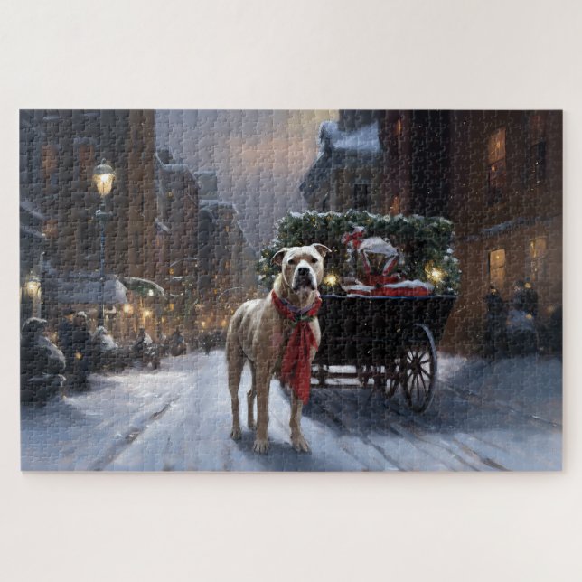 American Staffordshire Christmas Festive Season Jigsaw Puzzle (Horizontal)