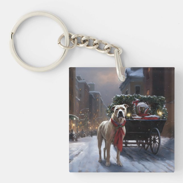 American Staffordshire Christmas Festive Season Keychain (Front)