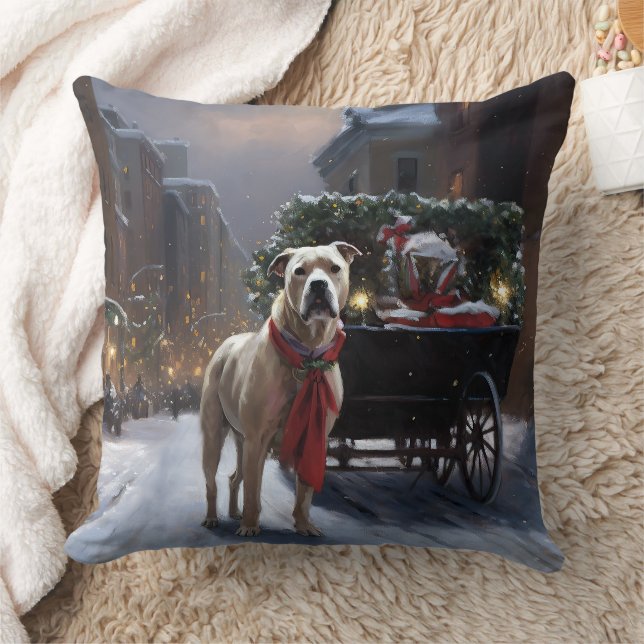 American Staffordshire Christmas Festive Season Throw Pillow (Blanket)