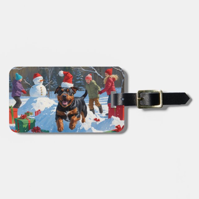 American Staffordshire Christmas Festive Snow  Luggage Tag (Front Horizontal)