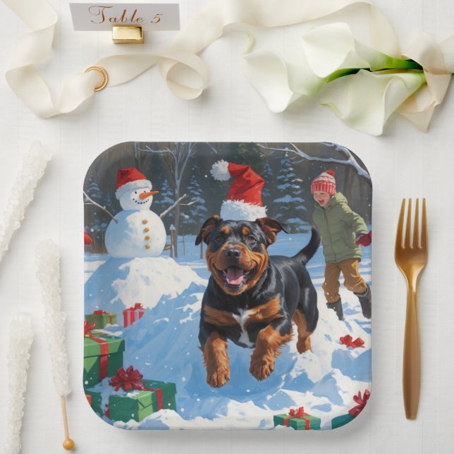 American Staffordshire Christmas Festive Snow  Paper Plates (Wedding)