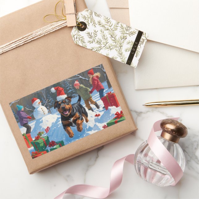 American Staffordshire Christmas Festive Snow  Rectangular Sticker (Gifting)