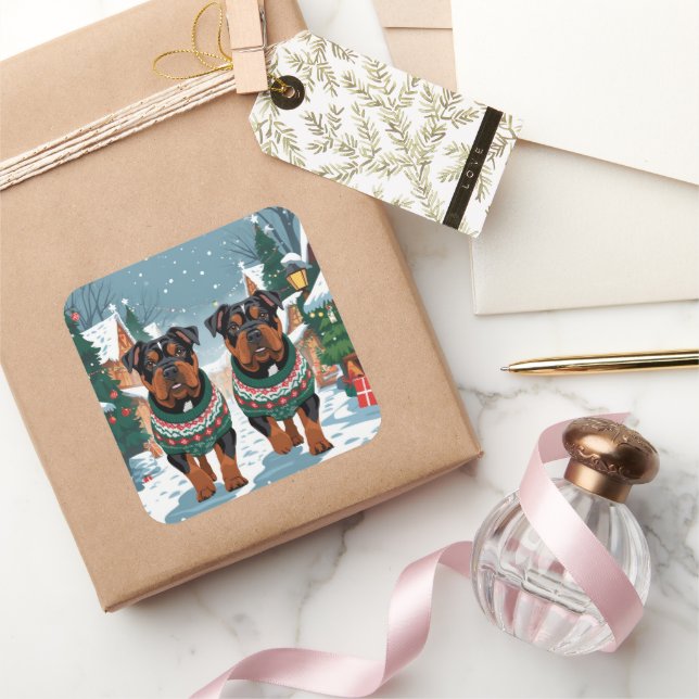 American Staffordshire Christmas Snow Holiday  Square Sticker (Gifting)