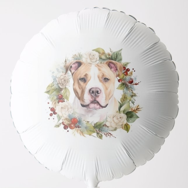 American Staffordshire Christmas Wreath Festive Balloon (Front)