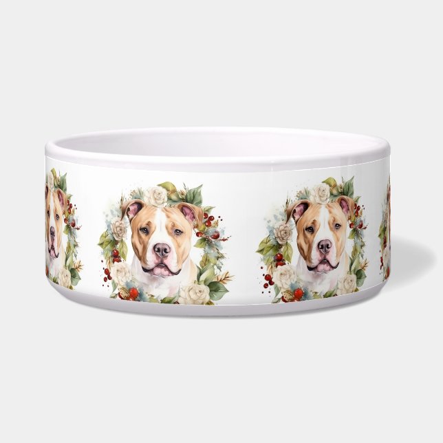 American Staffordshire Christmas Wreath Festive Bowl (Front)