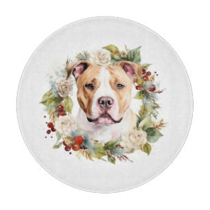 American Staffordshire Christmas Wreath Festive Cutting Board