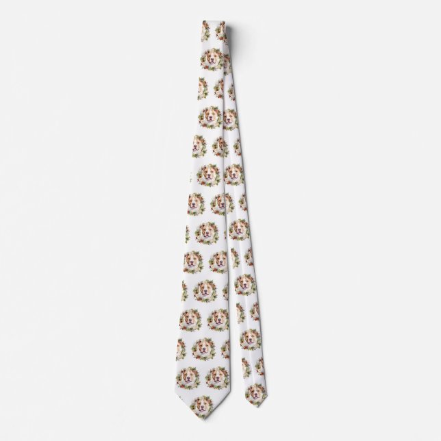 American Staffordshire Christmas Wreath Festive Neck Tie (Front)