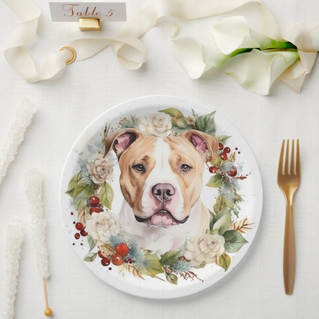 American Staffordshire Christmas Wreath Festive Paper Plates (Wedding)