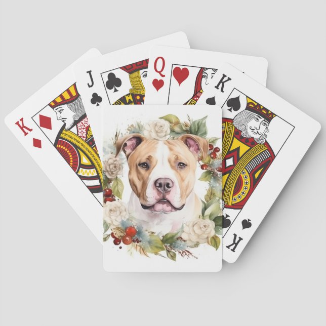 American Staffordshire Christmas Wreath Festive Poker Cards (Back)