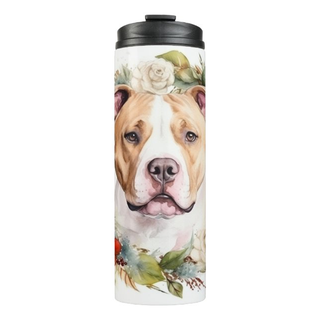American Staffordshire Christmas Wreath Festive Thermal Tumbler (Front)