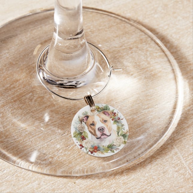 American Staffordshire Christmas Wreath Festive Wine Charm (In Situ)