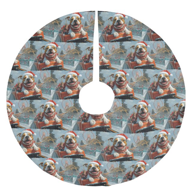 American Staffordshire Dog Christmas Brushed Polyester Tree Skirt (Front)