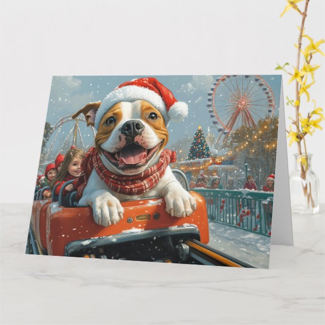 American Staffordshire Dog Christmas Card (Yellow Flower)