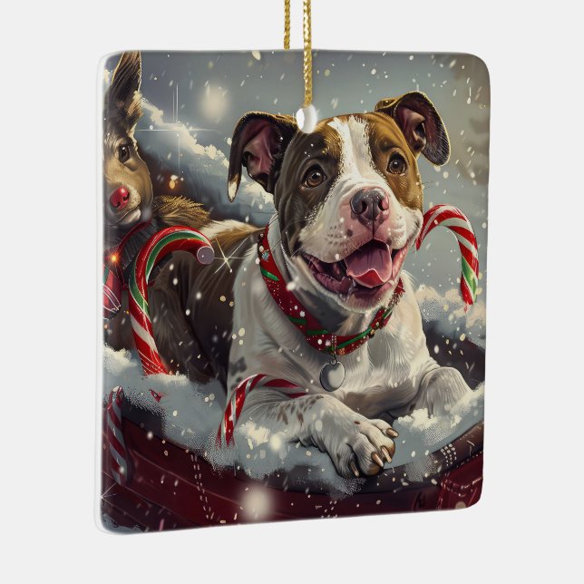 American Staffordshire Dog Christmas Festive  Ceramic Ornament (Right)