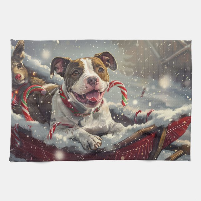 American Staffordshire Dog Christmas Festive  Kitchen Towel (Horizontal)