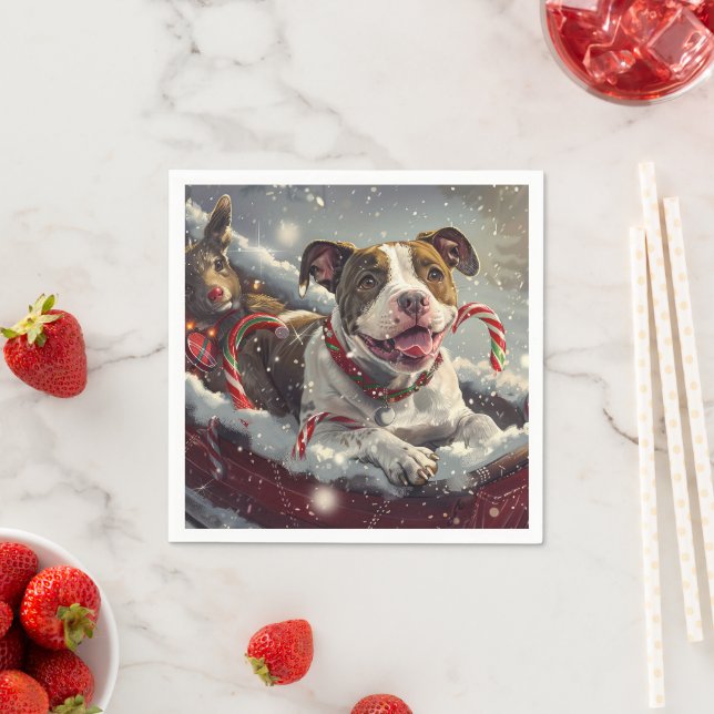 American Staffordshire Dog Christmas Festive  Napkins (Insitu)