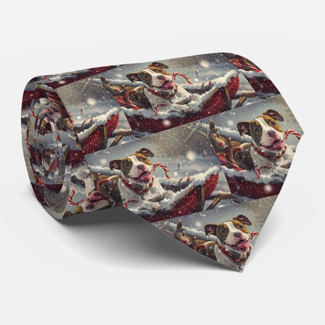 American Staffordshire Dog Christmas Festive  Neck Tie (Rolled)