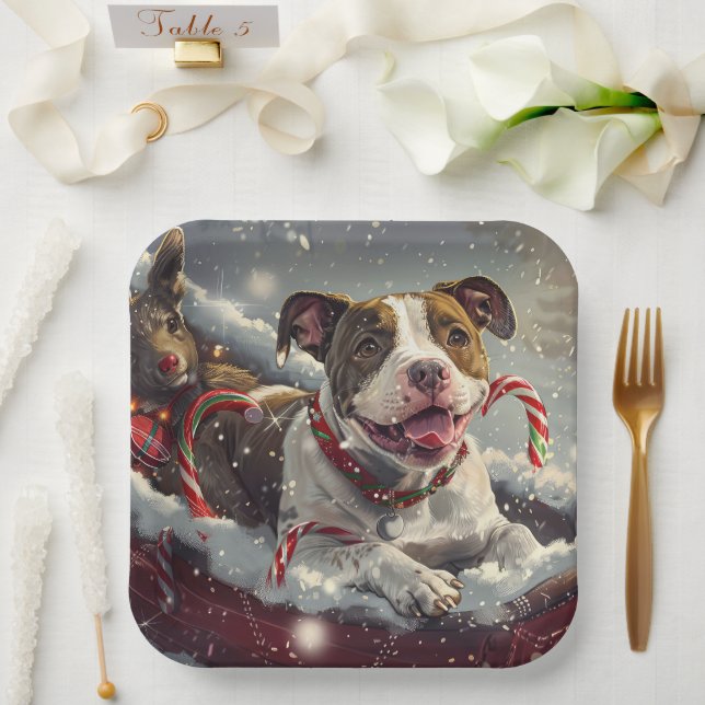 American Staffordshire Dog Christmas Festive  Paper Plates (Wedding)